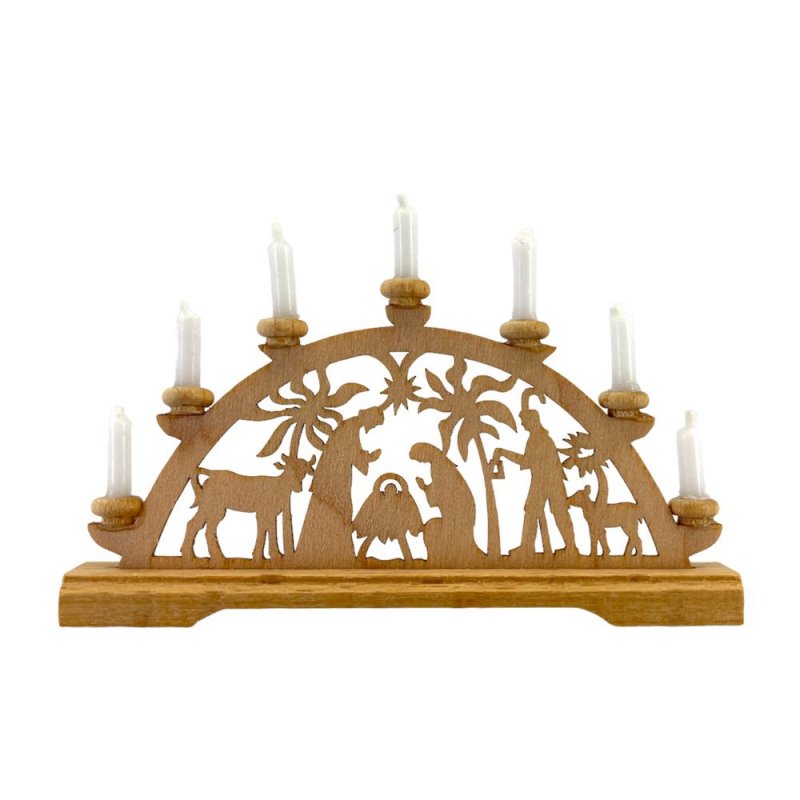 Mini-candle arch palm crib with white candles