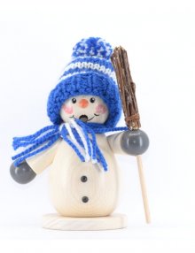 Smoker snowman with blue hat and broom