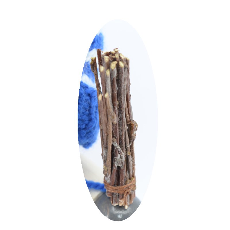 Smoker snowman with blue hat and broom