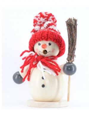 Smoker snowman with red hat and broom