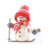 Smoking man snowman with red cap and skis
