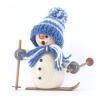 Smoking man snowman with blue cap and skis