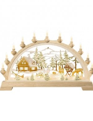candle arch forest house with fir trees, colored