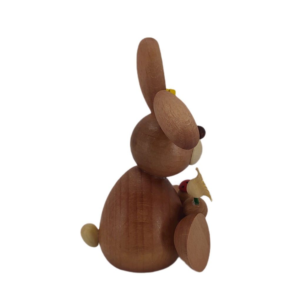 Easter bunny sitting with ladybug and flower