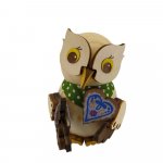 Wooden figure mini owl with gingerbread heart