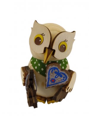 Wooden figure mini owl with gingerbread heart