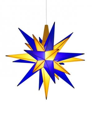 Moravian plastic star 13cm blue/yellow (incl. LED), Edition Upper Lusatia