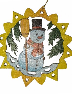 Erzgebirge tree hanging snowman, colored