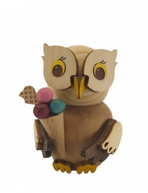 Wooden figure mini owl with ice cream