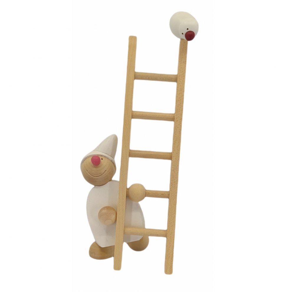Imp with ladder and bird, white