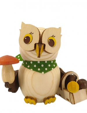 Wooden figure mini owl mushroom picker