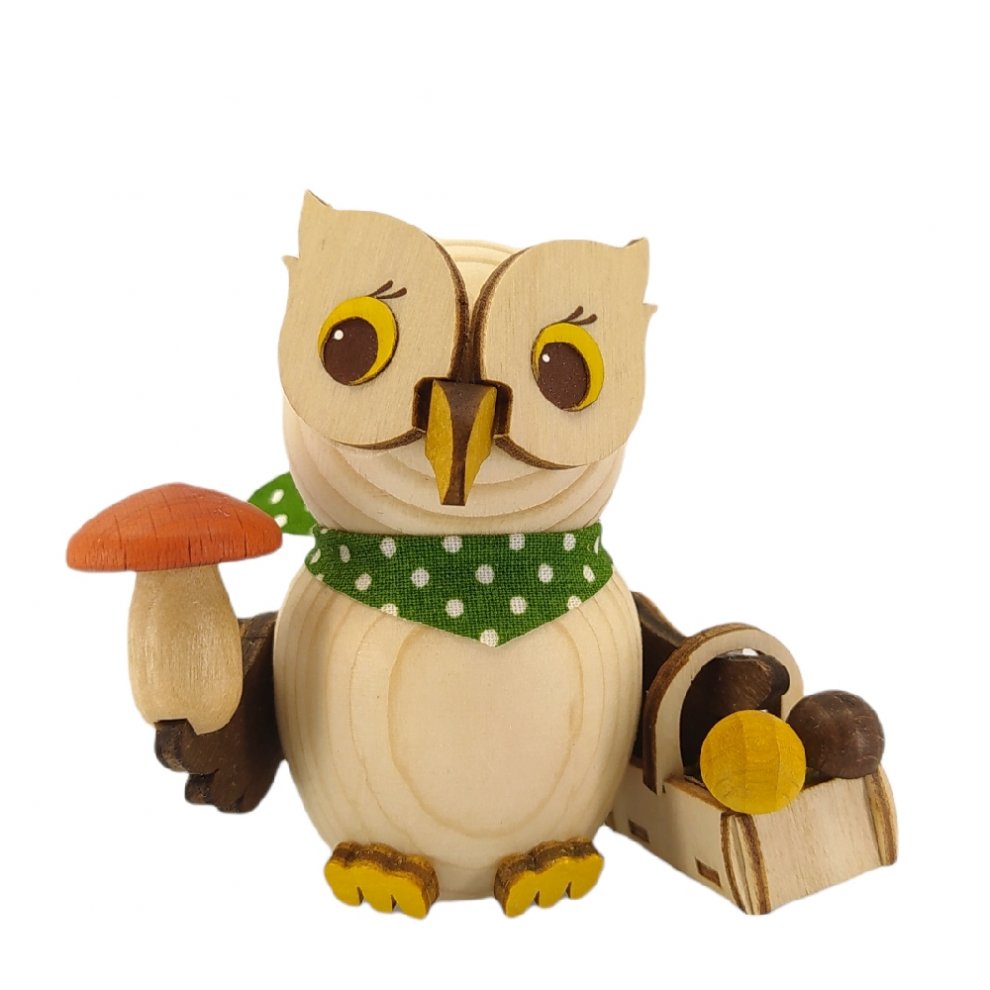 Wooden figure mini owl mushroom picker
