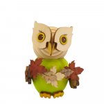 Wooden figure mini owl with garland of leaves