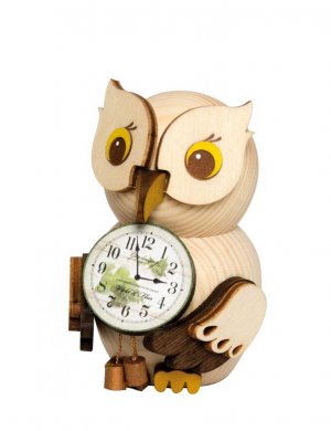 Wooden figure mini owl with clock