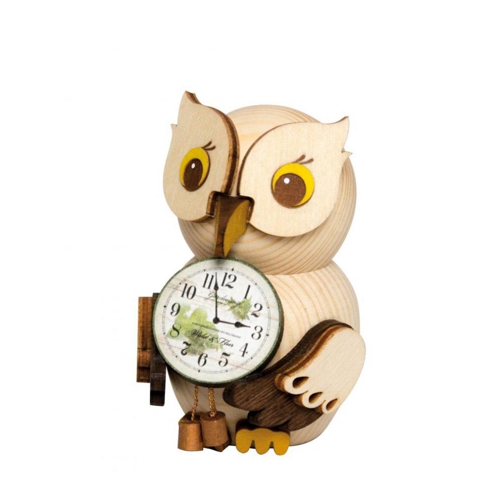 Wooden figure mini owl with clock
