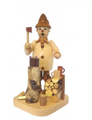 Smoking man wood chopper