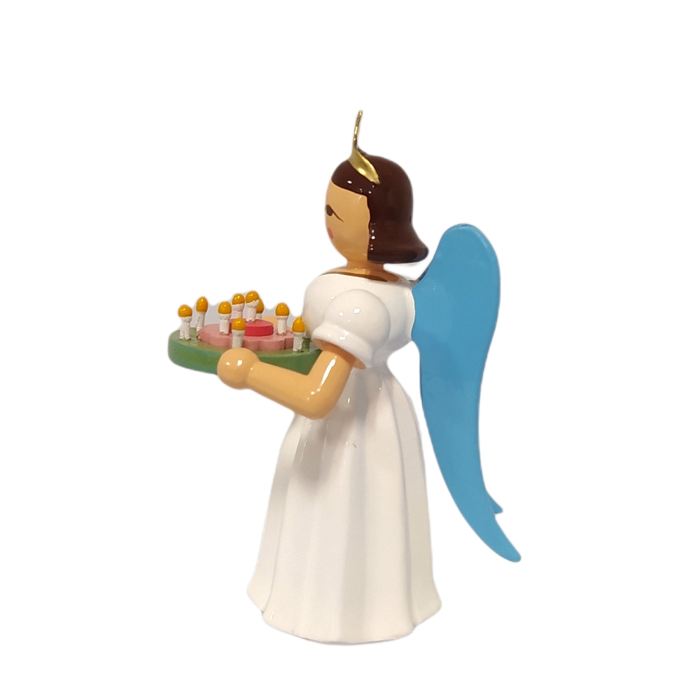 Blank pleated long-skirted angel with festive wreath, colored