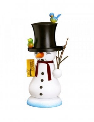 Miniature smoker snowman "Schmelzi" with bird