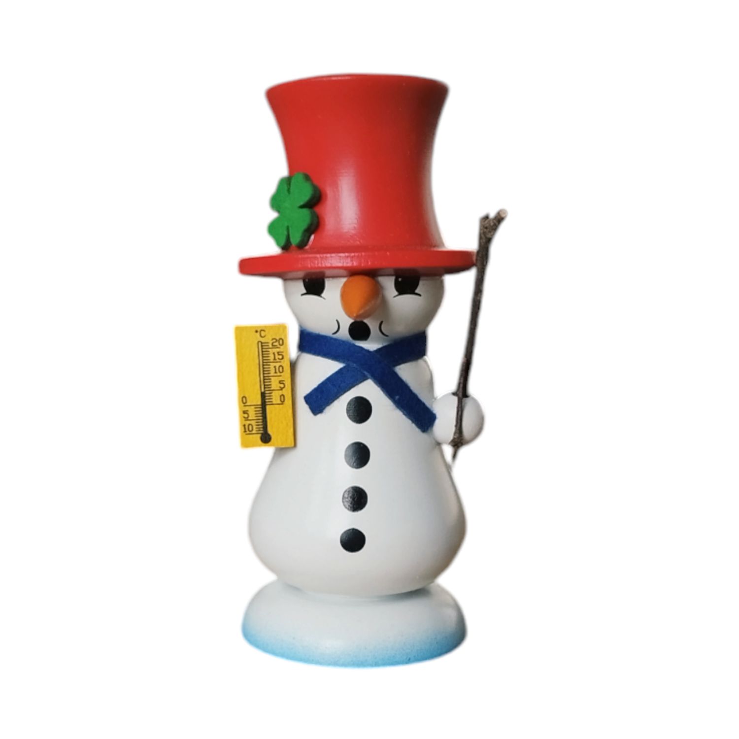 Miniatur Räuchermann Schneemann "Schmelzi" mit Kleblatt, rot
