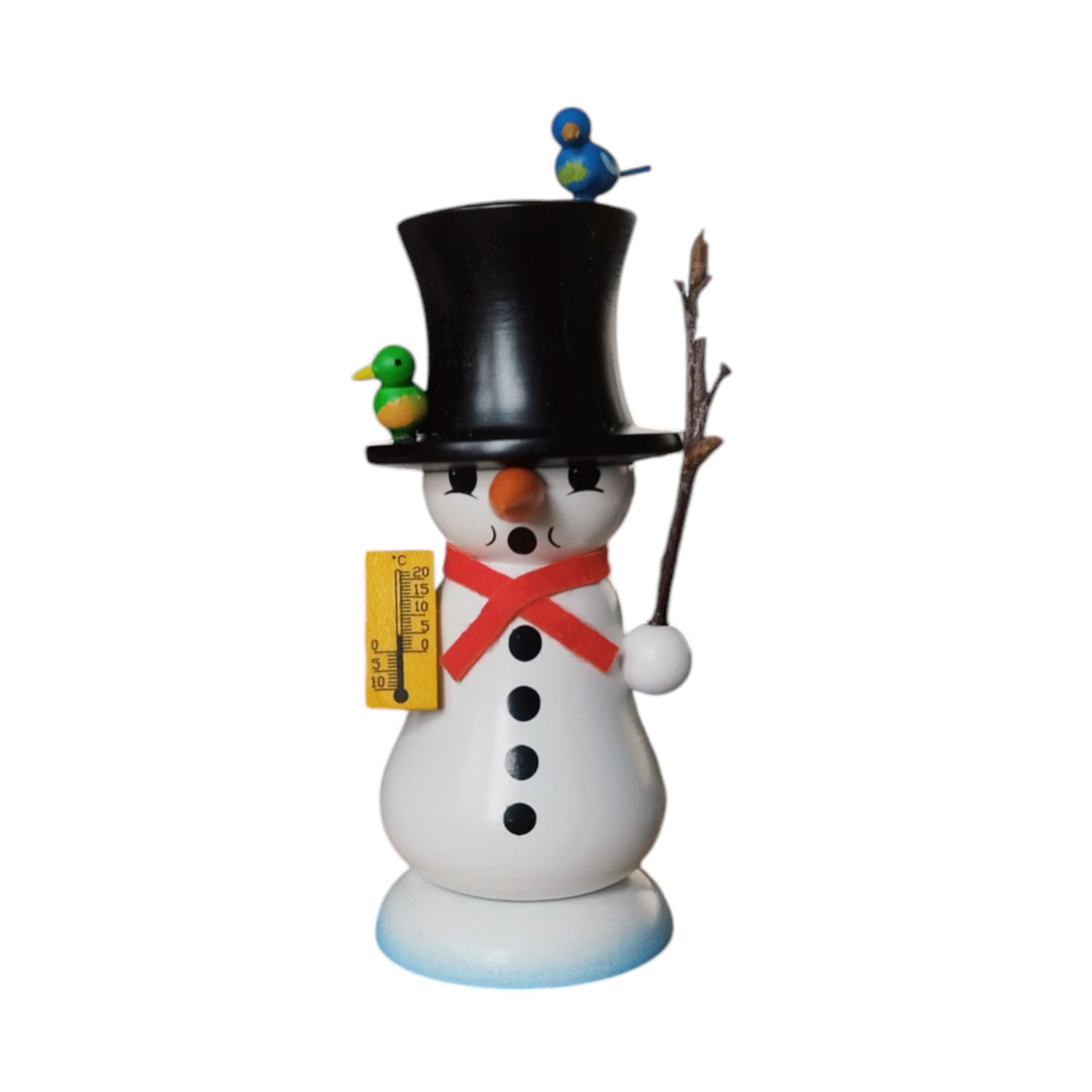Miniatur Räuchermann Schneemann "Schmelzi" mit Vogel