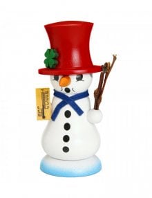 Miniature smoker snowman "Schmelzi" with bird, red