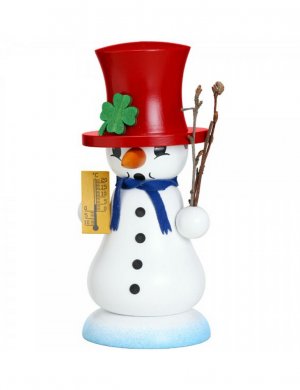 Smoking man snowman "Schmelzi" with red cylinder