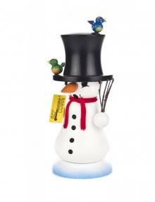 Smoking man snowman "Schmelzi" with bird