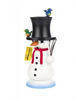 Smoking man snowman "Schmelzi" with bird