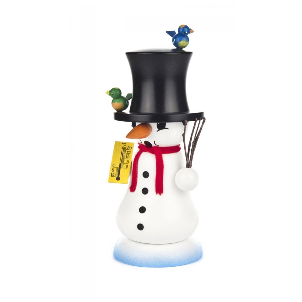 Smoking man snowman "Schmelzi" with bird