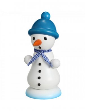 Smoker snowman with bobble hat, blue