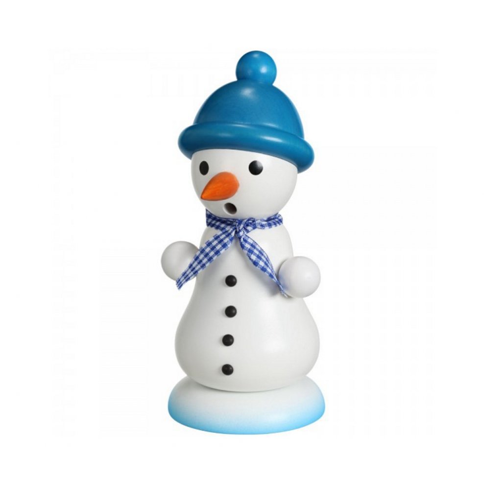 Smoker snowman with bobble hat, blue