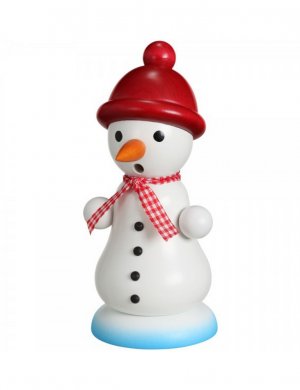 Smoker snowman with bobble hat, red