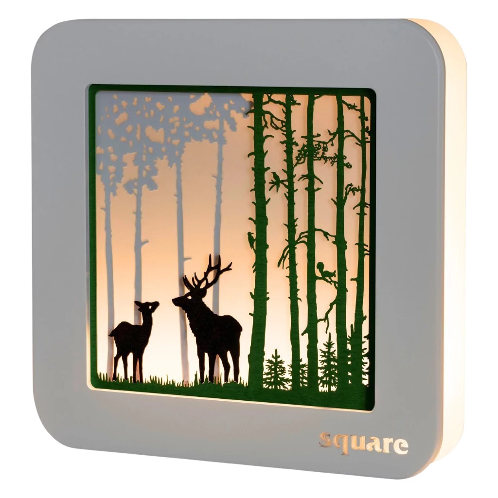 Square Wandbild LED Wald, weiß/grün