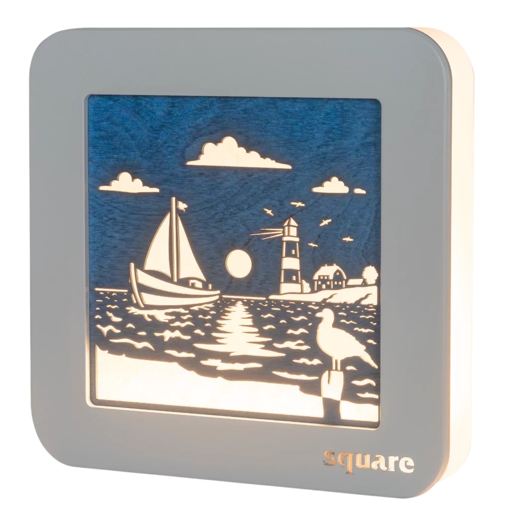 Square wall picture LED Maritime, white/blue