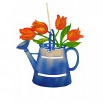 Window picture tulips in a watering can, coloured