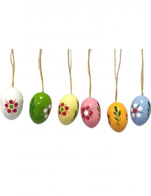 Hanging Easter eggs with flowers 6 pieces, motif 3