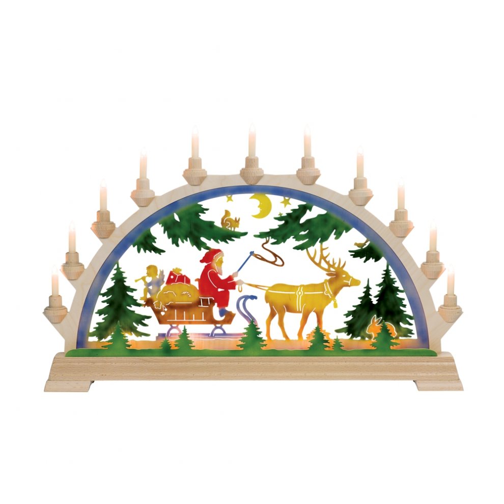 Schwibbogen Santa Claus with sleigh, coloured