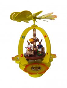 Easter pyramid rabbits with handcart, colorful