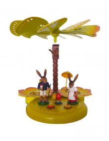 Easter pyramid rabbits with umbrella and pannier, colorful
