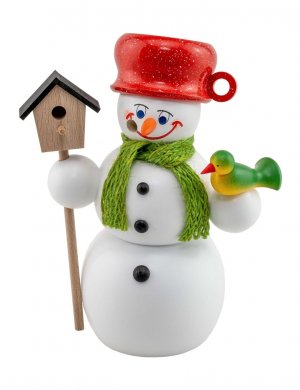 Smoker snowman with bird house