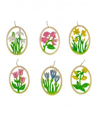 Hanging Easter eggs with floral decoration, colored