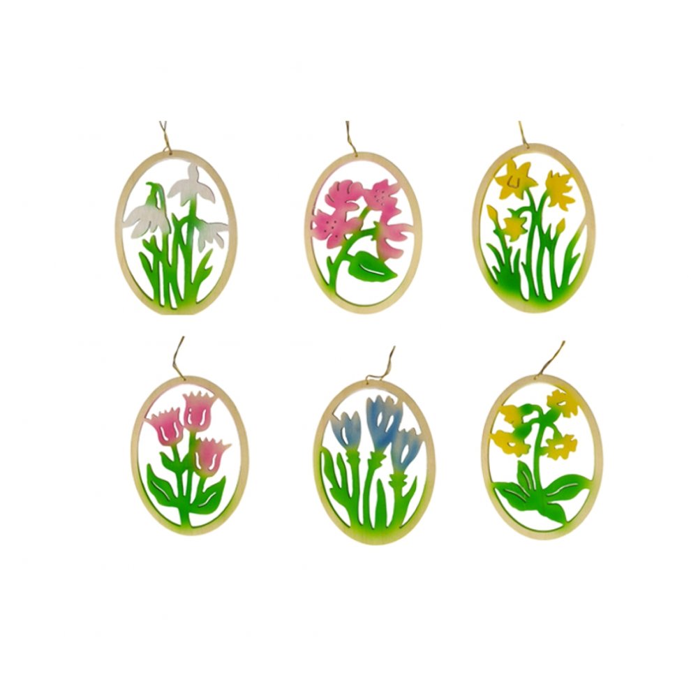 Hanging Easter eggs with floral decoration, colored