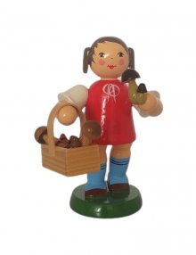 Autumn child girl with mushroom basket