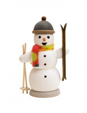 Smoking man snowman with ski