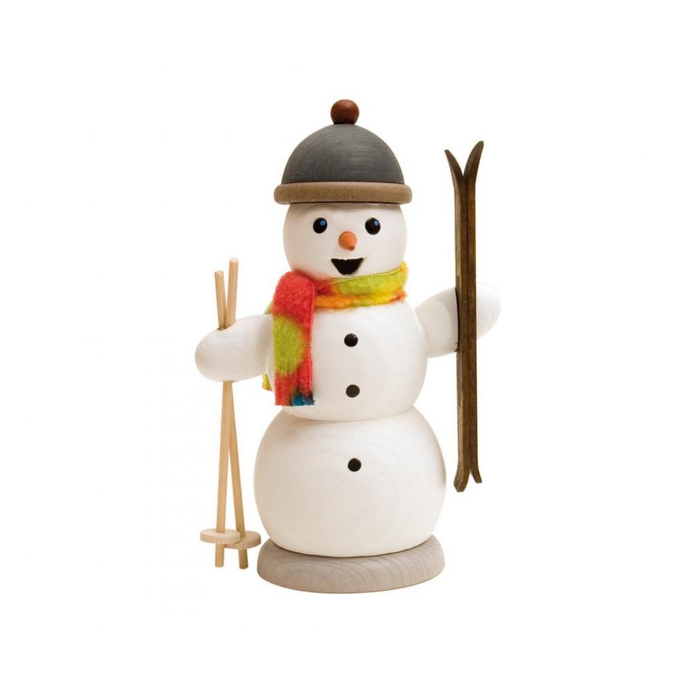 Smoking man snowman with ski