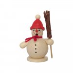 Smoking man snowman with broom, red