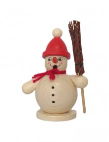 Smoking man snowman with broom, red
