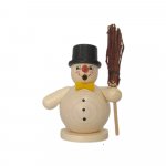 Smoking man snowman with broom and top hat