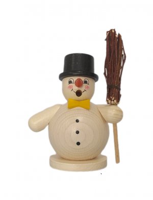 Smoking man snowman with broom and top hat