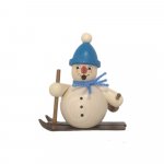 Smoking man snowman on skis, blue